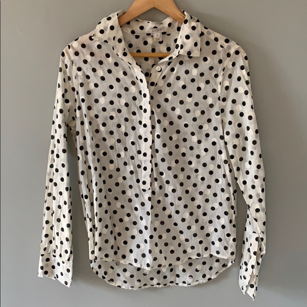 J crew polka dot half button down
